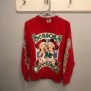 Red Disney Women’s Sweatshirt- Festive Mickey and Minnie Made in USA**